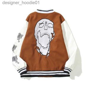 Mens Fur Faux Fur Designer quente varsity jaquetas de beisebol 3d moletom crânio homens jaqueta de couro uniforme carta bordado manga longa mens oversized streetwear Cas