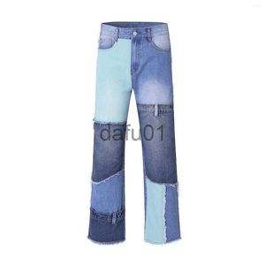 Jeans da uomo Jeans da uomo Denim retrò Patchwork a blocchi di colore Micro corno Uomo Streetwear Pantaloni casual dritti Pantaloni da mendicante Hip Hop Donna x0914