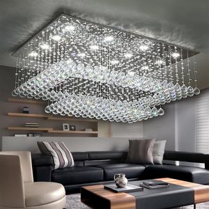 Contemporary Crystal Chandelier light K9 Crystal Rain drop rectangle Ceiling light fixtures Flush Mount LED Lighting Fixture for l288S