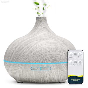 Luftfuktare 500 ml aromaterapi eterisk olja diffusor träkorn fjärrkontroll ultrasonic luftfuktare cool med 7 färg LED -lampor L230914