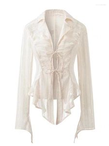 Женские блузки 2023, винтажная сказочная блузка на шнуровке, корейская мода, шикарные женские весенние рубашки с длинным рукавом с отложным воротником, женские топы