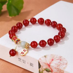 Loose Gemstones Natural Red Single Ring Agate Bracelet Color-retaining Copper Nafu Accessories Imitation Enamel Drum BeadsHand Strin