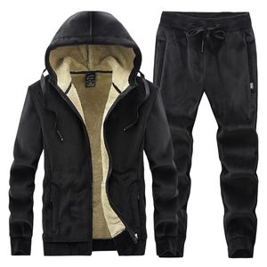 Tracksuits masculinos moda moletom com capuz calças 2023 outerwear terno homens casual inverno quente conjunto sportswear tracksuit grosso 230914