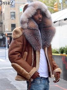 Mens Fur Faux Fur Mens Fur Faux Fur PFHQ Outono Inverno 2022 Mens Big Wool Collar Pu Faux Fur Casaco Moda Casual Luxo Couro Streetwear Hoodies Jaquetas 21Q4465 T2211