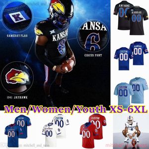 2023 Personalizado XS-6XL NCAA Kansas Jayhawks Camisa de futebol 6 Jalon Daniels 4 Devin Neal 2 Lawrence Arnold 1 Kenny Logan Jr.