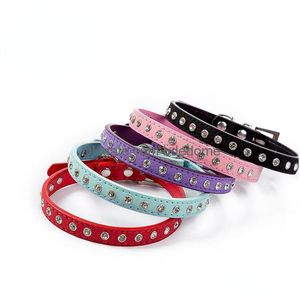 Coleiras de cachorro trelas moda cristal diamante pet gato colar pescoço metal pino fivela ajustável cachorrinho coleira suprimentos vermelho preto rosa gota d dhokb