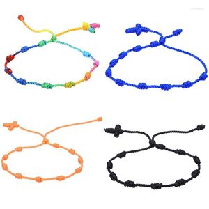 Charme pulseiras 10 nós vermelho preto corda pulseira para mulher homens sorte amuleto artesanal corda amizade casal pulseira jóias