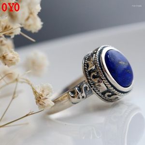 Cluster Rings Inlaid Natural Lapis Lazuli Thai Silver Ring Women's Vintage 925 Sterling Factory Direct