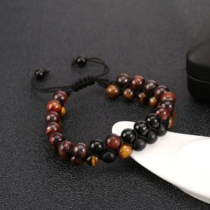 8MM Natural Stone Red Tiger Eye Bracelet Adjustable Double Frosted Stone Beaded Bracelets Bangle Cuff Women Men Jewelry