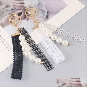 Korean Lace Imitation Pearl Keychain Fashion Tassel Accessories Pendant Key Ring Women Backpack Holder Drop Delivery