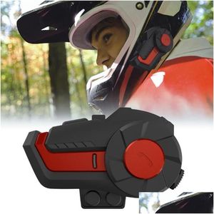 Motorcykelintercom Bluetooth Headset Helmet fl-duplex vattentät trådlös brusreducering Motorcykel walkie med FM Drop Leverans Auto DHXO0