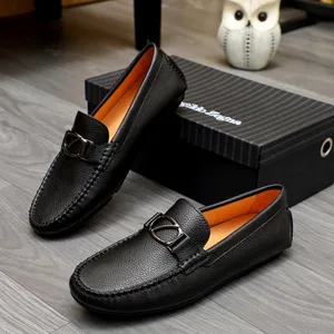 Mens Designer Dress Shoes Genuine Leather Fashion Business Office Work Formal Flats Male Brand Designer Party Wedding Loafers Size 37-46