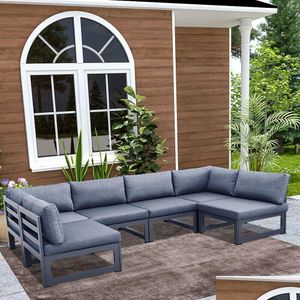 Garten-Sets, 6-teiliges Terrassen-Sofa-Set mit grauem Kissen, Outdoor-Drop-Lieferung, Wohnmöbel, Otcpr