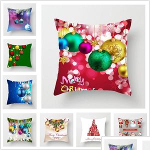 Cushion/Decorative Pillow New Christmas Burlap Case Home Decoration Er Shams Linen Square Throw Pillowcases Cushion Ers For Bench Drop Dh7Pi