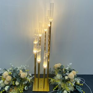 8 głów metalowe Candelabra Candle Holders Road Lead Table Centerpiece Gold Candelabrum Stojak Pillar Candlestick