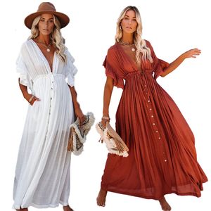 Mulheres Swimwear Bikini Covers Sexy Long White Cover Ups Casual Verão Beach Dress Plus Size Elegante Mulheres Up 230914