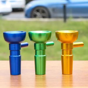 14mm männliche bunte Metallschale für Shisha-Glasbong-Bubbler-Rohre Tragbarer austauschbarer Griff Trockenkräuter-Tabak-Ölplattformen Wig Wag Bongs