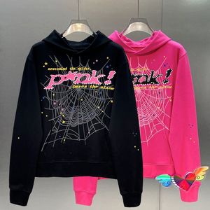 Hoodies 1: 1 Genç Örümcek Thug Yüksek Kaliteli Hop Hip Tasarımcıları P*Nk Mens Web Baskı SP5der 555555 Kumaş Erkek Kadınlar Angel Puff Sweatshirts Xmup