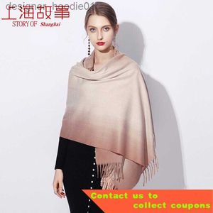 Capa feminina Shanghai Story Imitação Cachecol de caxemira feminino capa xale estilo étnico espessado plus size cicatriz gradiente térmica L230914