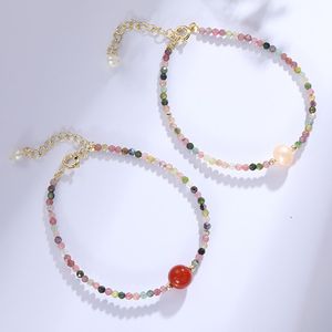 Pulseira de turmalina de pedra natural de 3mm, pequenas contas de pedras preciosas naturais, pulseiras ajustáveis, joias femininas