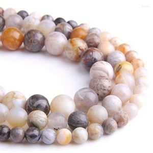 Beads Natural Bamboo Leaf Agates Stone Loose Round Ball For DIY Necklace Bracelet Jewelry Making Findings Bead