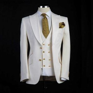 Men's Suits Blazers New Arrival Groomsmen Ivory Groom Tuxedos Peak Lapel Men Suits Wedding Best Man Bridegroom Blazer (Jacket + Pants + Vest + Tie) L234 L230914