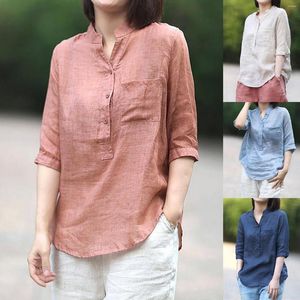 Magliette da uomo Largo in cotone e lino Camicia casual estiva da esterno Top traspiranti Top da donna Abbottonatura da donna Solido