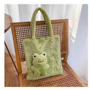 Borsoni Borsa a tracolla a forma di rana di cartone animato Borsa in peluche Borsa a tracolla portatile per studenti di bambole animali carini per ragazze Borsa di grande capacità