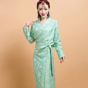 Abbigliamento etnico Abito tibetano tradizionale cinese da donna a maniche lunghe verde chiaro Tibet orientale