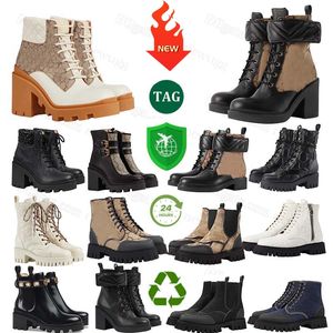 Designer-Stiefel, klassischer Vintage-Druck, Martin-Stiefel, Stiefeletten mit hohem Absatz, Schwarz, Weiß, Braun, Winter-Leder, Damen-Stiefel mit dickem Boden und klobigem Absatz