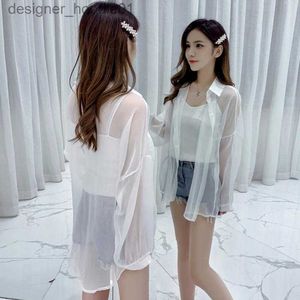 Women's Cape Sun-Protection Chiffon Shirt Women's New -Pyle Loose-Fit Mid-Längd Sun Protection Clothing Transparent Cape Thin Jacket Top L230914