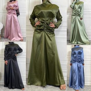 Ethnic Clothing Ramadan Eid Djellaba Feminine Muslim Dress Pleated Design Dubai Soft Thick Satin Abaya Turkey Islam Abayas Robe