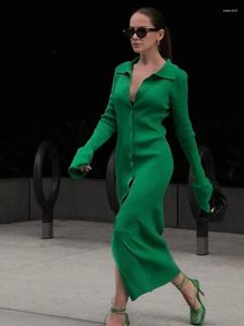 Vestidos casuais wjfzqm manga comprida botões vestido de malha verde preto festa maxi mulheres streetwear roupas bodycon para 2023 outono