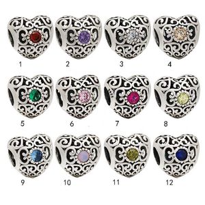 100% 925 Sterling Silver Hollow Birthstone Heart Charm Fit Original European Charm Armband Fashion Women Jewelry Accessories237o