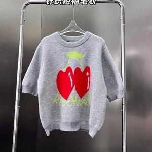 2023 Early Autumn New Fruit Cherry Jacquard Knitted Short Sleeve Sweater Trend Cute and Versatile for Age Reduction