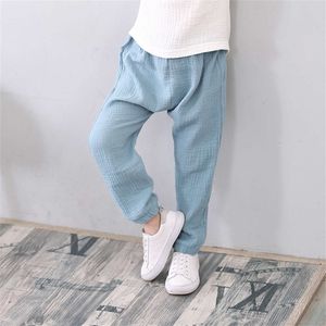 2-7 Yrs Linen Pleated Baby Boys Girls Summer Cotton Pants Kids Clothes Child's Sweatpants Anti-mosquito Trousers Breathable