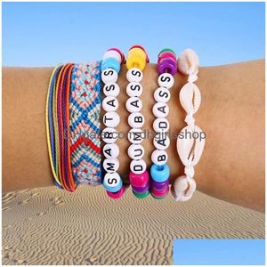 Cadeia 6 Pçs / Conjunto Handmade Letter Beads Corda Tecido Vsco Girl Amizade Pulseira Colorf Boho Lucky Pulseiras Ajustáveis Pulseira Jóias F Dh5Hg