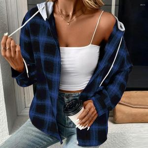 Kvinnors hoodies Plaid Sweatshirt Jacket Stylish Hoodie Coats For Women Single Breasted Drawstring Patch Pocket Design Autumn Winter