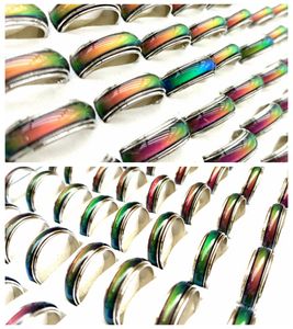 20 pz / lotto 6mm 8mm di larghezza Uomo Donna Cambia Colore Anello dell'Umore Temperatura Emozionale Smaltato Maschio Fashon Anello Piastra in Argento Lega Retro Gioielli Vintage Lotto all'ingrosso