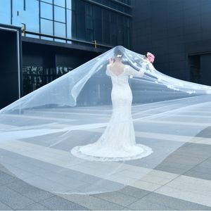 Véus de noiva branco marfim de alta qualidade única camada pente longo macio véu de casamento acessórios para noivas rendas feitas à mão flores véu catedral véus de noiva