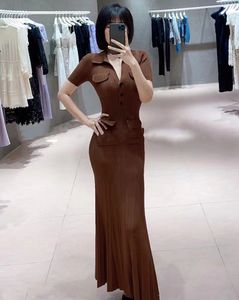 self- Portrait Women Slim V-neck Brown Long Dres