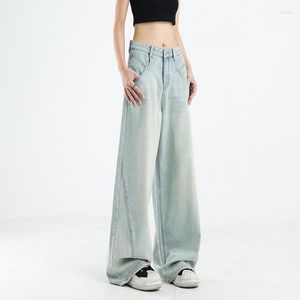 Женские джинсы, голубые, тонкие, широкие брюки в стиле ретро, весна-осень 2023, свободные прямые брюки с высокой талией для мытья полов