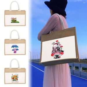 Сумки для покупок Джутовая сумка Сумочка Льняные сумки на плечо Имитация женщин Красивый гриб Дизайнер