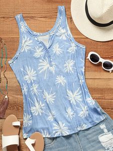 Women's Tanks Summer Vocation Tops Coconut Tree Button Notched Neck Tank Top Sleeveless Beach Shirt Funny Graphic Holiday Tee