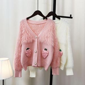 Женский вязаный свитер осень 2023 г. Gilr's Sweet с имитацией норки и клубники, свободный вязаный кардиган, пальто