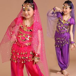 Sahne Giyim Çocuk Göbek Dans Kostümleri Takım Çocuklar Bollywood Gösteriye Kız Sequins Dans 5 PCS/Set