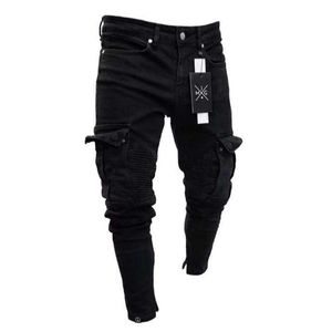 Мужские джинсы-карандаш с небольшими отверстиями на молнии, однотонные новые модные потертые брюки в европейском и американском стиле, повседневный стиль, 250 г