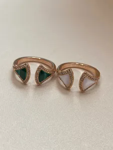 2023 Luxury quality Charm opened ring with white shell and malachite in 18k rose gold plated fan shape have stamp PS4475A