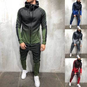 Homens Tracksuits Homens Outono 2 PCS Turtleneck Mudança Gradual Cor Tracksuit Set Hoodie Top Cintura Alta Bottoms Corredores Gym Plain Zip Bolsos Slim Fit 230912