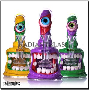 1pc Glass Bong 3d Hookah Big Eyes e Denti nudi in stile Hallowen DAB Rig Glass Bongs Multi-Cloring Funnyanh con accessori per fumo di ciotola